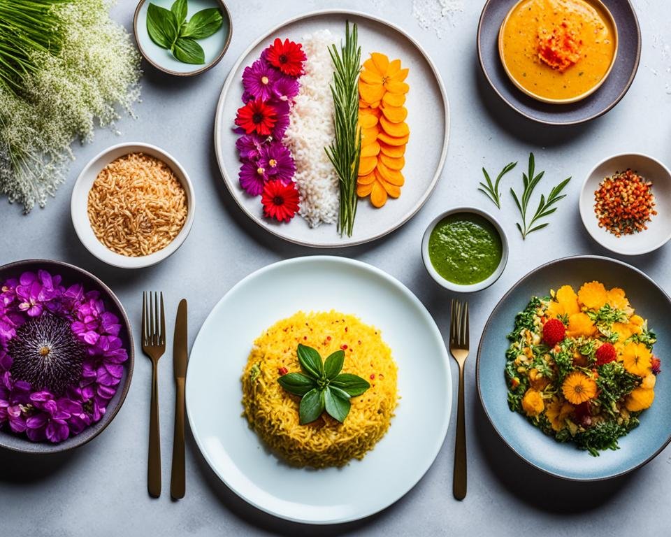 presentation of vegan rice dishes